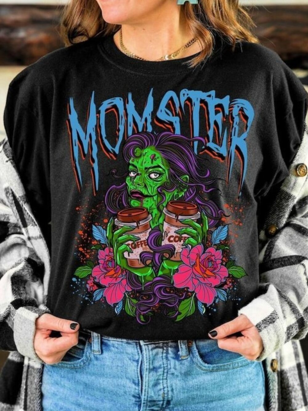 Momster Coffee T-shirt, Zombie Mom Funny Graphic Tee